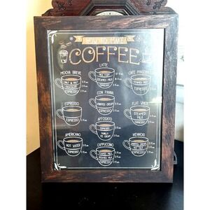 Framed Coffee Sign 13x16 Rustic Retro Wall Art Kitchen Coffee Bar Decor